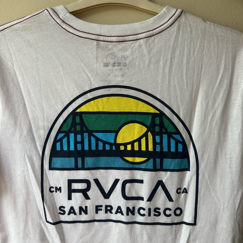 RVCA White Short Sleeve Tee Classic Crew Neck - Picture 4 of 5